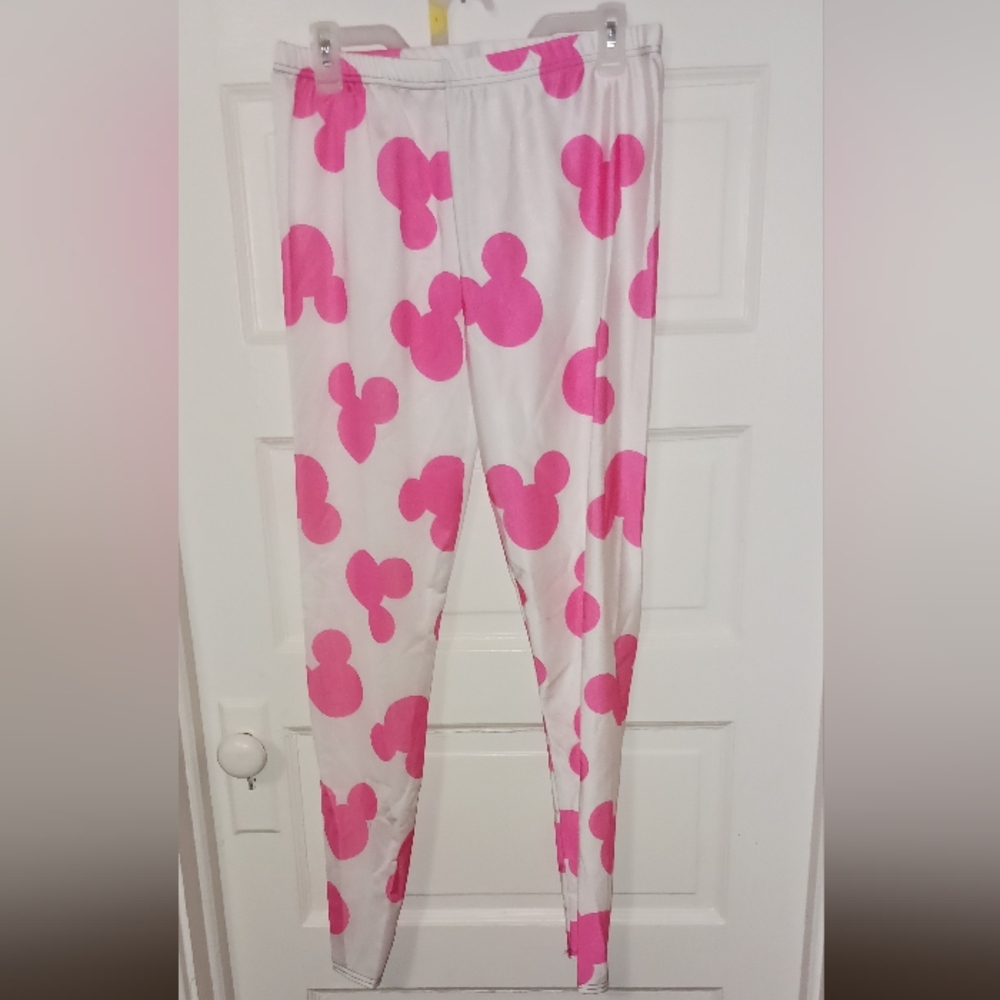 Unbranded Disney Womens White Pink Patterned Leggings Medium. A-11